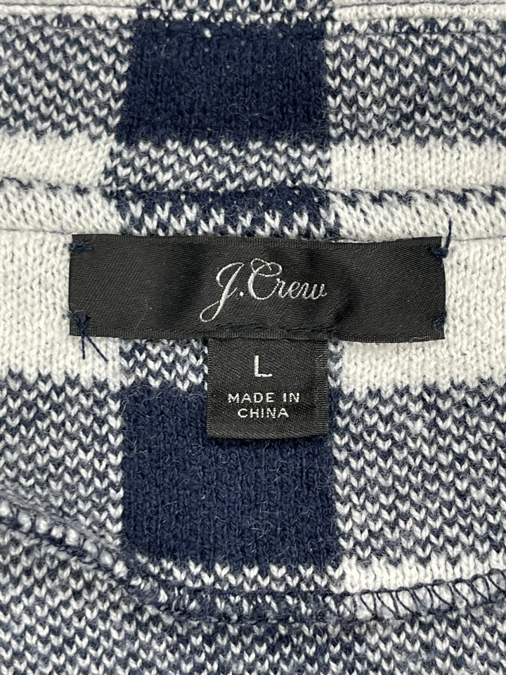 J Crew Sweater Womens Large Blue Buffalo Check Casual Cardigan Pockets - Image 2 of 4