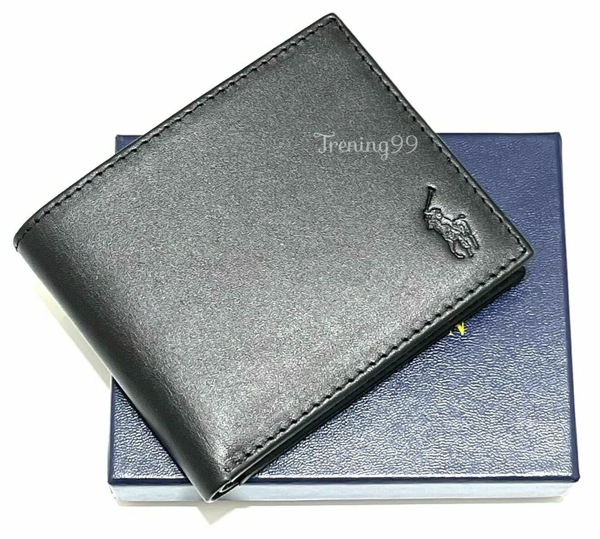 Polo Ralph Lauren Men's Bifold Black Leather Wallet with ID Holder_Great  Gift