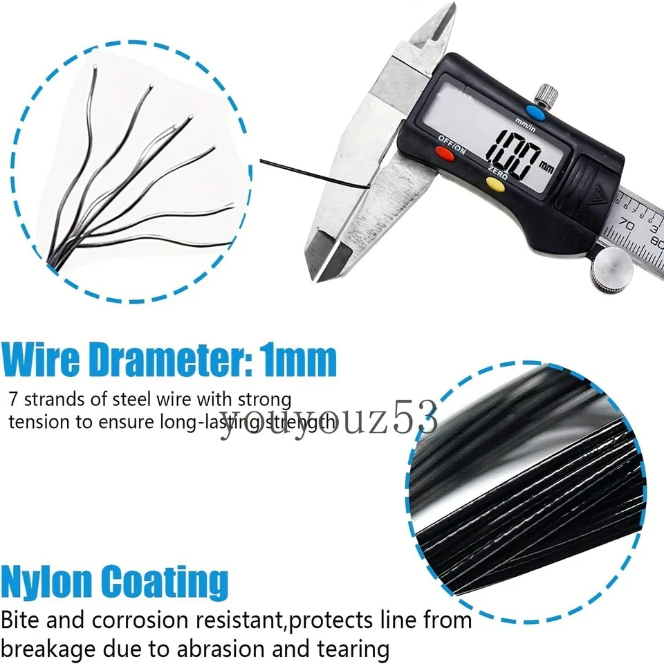 Línea líder de alambre de pesca de 19 pulgadas/125 lb 7X líderes de pesca de acero con broches giratorios Foto 3 de 4