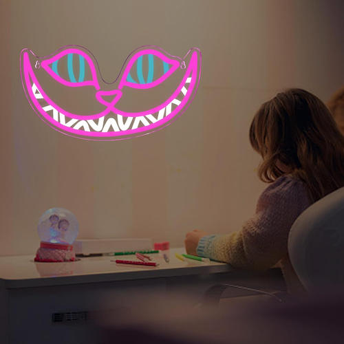 Letreros de neón de gato de Cheshire Alicia en el país de las maravillas luz de neón para decoración de arte de pared, sonrisa - Imagen 7 de 8