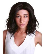 Rayana Wavy 15" Long 4X4 Hand-Tied Lace Front Wig, Black with Auburn Highlights