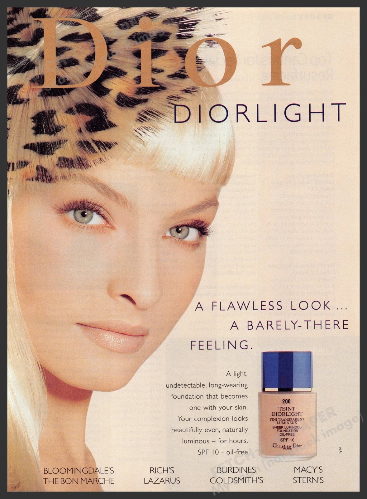 Publicité imprimée magazine Dior années 1990 1998 Diorlight Kristina Semenovskaya