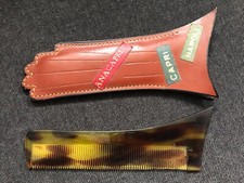 Vintage FAUX TORTOISE SHELL COMB w/ Leather Case ART DECO fancy fine tooth