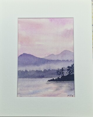 Derwent Water Dusk & Mist. Original Aquarell Gemälde. Von Simon Fife