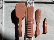Vintage 4 Piece Vanity Set Pink Brush Comb