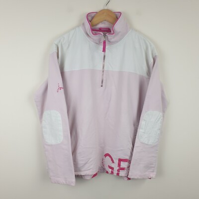 Joules Atlanta Sail Sweatshirt Damen Large rosa weiß 1/4 Zip Great Britain