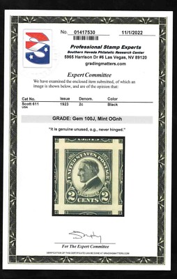 MOMEN: US STAMPS #611 MINT OG NH PSE GRADED CERT GEM-100J LOT