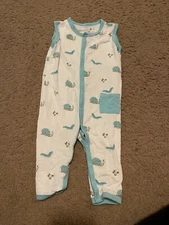 KYTE Baby Sleeveless Bamboo PAJAMAS Aqua SNAILS CATERPILLARS 6-12m H31