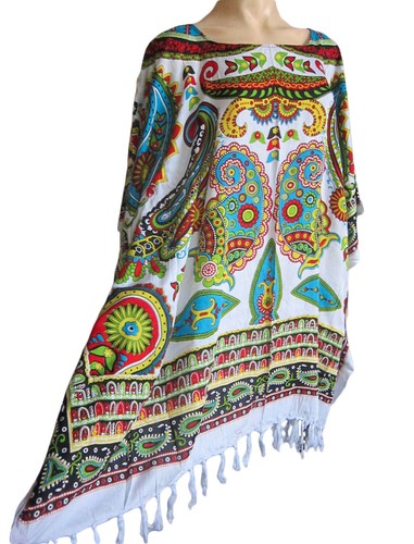 Ladies multicolored PAISLEY PRINT Kaftan Poncho Tunic beach large plus size new - Picture 4 of 4