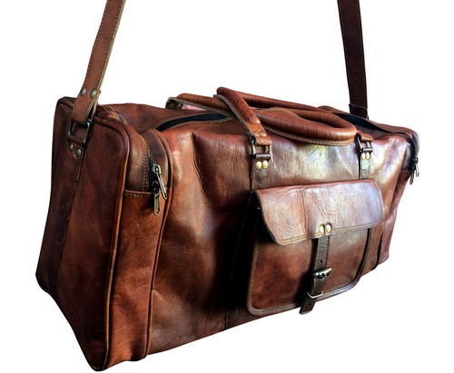 Sac De Voyage En Cuir Vintage 25 Pouces - Homme, Cabrin, Fait Main - Marron