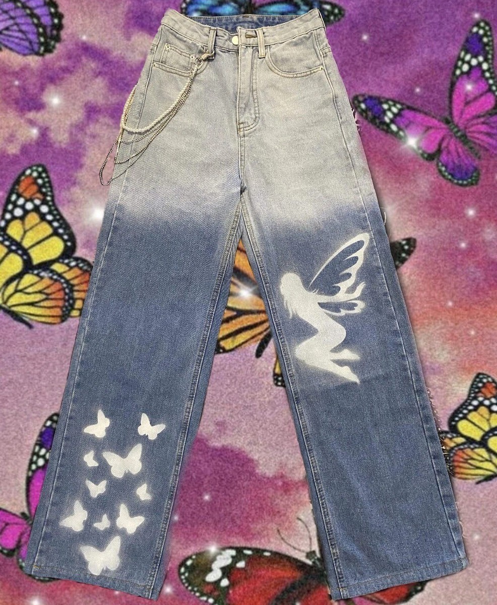 Vintage Fairy High Waist Pants Hippie Pixie Bleach Gradient Vintage Fairy High Waist Pants Hippie Pixie Bleach Gradient