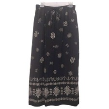 Leslie Fay Vintage 80s Aztec Skirt Black Cream Size M Elastic Waist Open Side