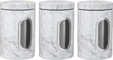 3 Pack Food Storage Canister Marbled White/Black Container With Window