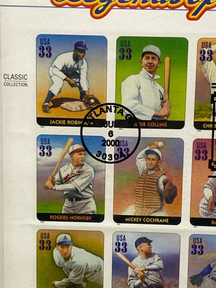 First Day Issue - 30304 Legends of Baseball - 33 cent stamp sheet of 20 - 2000 - Image 3 of 4