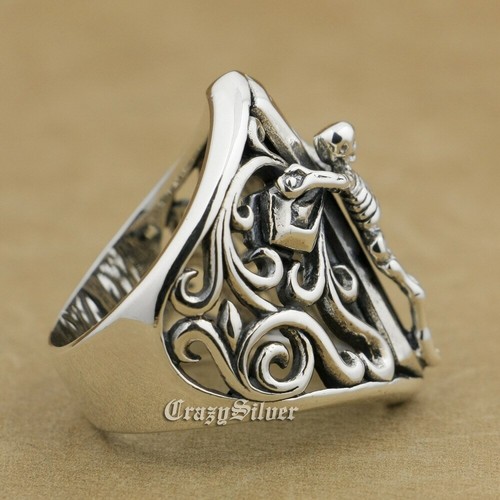 925 Sterling Silver Hollowed Floral Skull Cross Ring Punk Jewelry 9W006D US 7~15 - Picture 6 of 25
