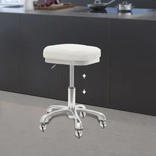 Adjustable Height Rolling Stool Chair White Spa Salon Stool W/5 Universal Wheels