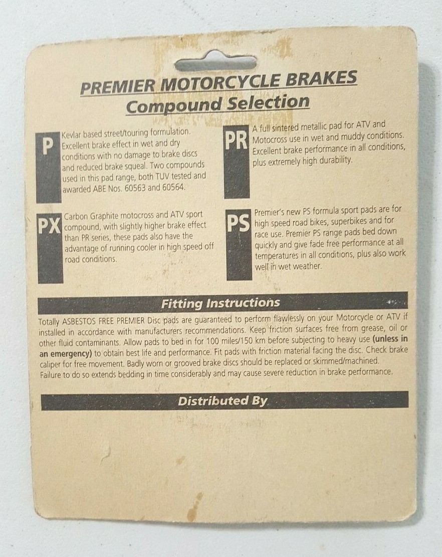 Premier NOS P22 Brake Pads (bp-229) | eBay