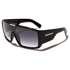 Biohazard Goggle Style Black Mens Designer Sunglasses Metal Detail on Center