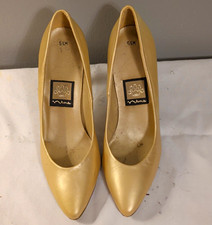 Nina Women s Gold Leather Pointed Toe Stiletto Slip-On Pumps US 5.5 M