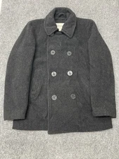 Fossil Men’s Wool Peacoat Sz L Black Nautical Anchor Buttons Classic Winter Coat