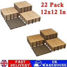 22 PCS Solid Acacia Wood Interlocking Patio Deck Tiles 12" x 12" Flooring Tiles 