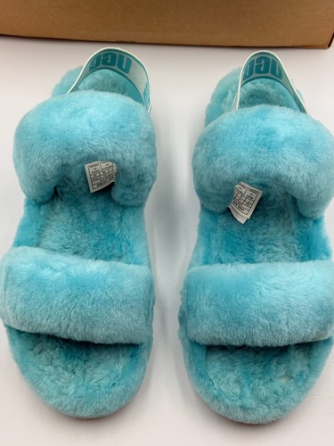 UGG Oh Yeah Slide Size 7 Slipper Shoe Teal Sky Blue w/Box - Picture 3 of 8