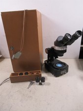 Vintage Wolfe Binocular Stereo Microscope with Wooden Case and Eyepieces