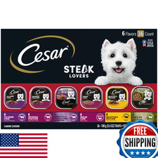 Cesar Wet Dog Food Steak Lovers Variety Pack, 36 x 3.5 oz Trays, Real Meat