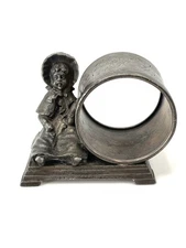 ANTIQUE VICTORIAN DERBY SILVER CO PLATED GIRL IN BONNET NAPKIN RING 816