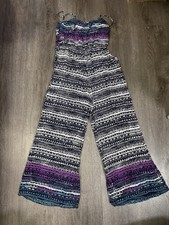 Angie Large Jumpsuit Colorful Stripe Wide Leg Smocked Top Boho Resort Wear Flowy