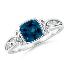 Solitaire 5mm Cushion Cut London Blue Topaz 925 Sterling Silver Celtic Ring