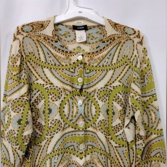 J. Cárdigan Crew 100 % Lana Merino Trastevere Paisley Para Mujer S Artístico Boho Retro Foto 2 de 4