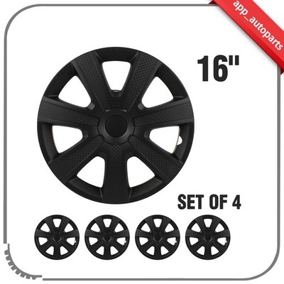 4x 16 inch Hub Caps PP Tire & Rim Covers Black Cover Kit Fits All Makes Models