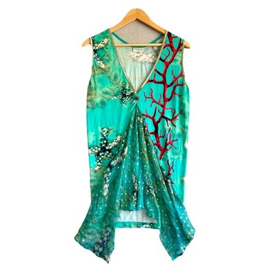 Sportalm Tunic EU 40 Green Sleeveless Blouse Sheer Trim Starfish Mermaid US 8