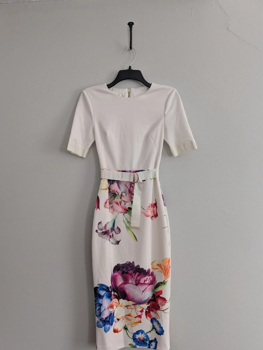 knee length dresses for ladies Lovesa Printed Long Sleeve Midi Dress Navy