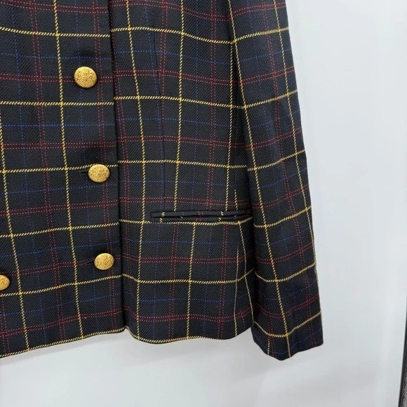 Винтажный 90-х Jones Нью-Йорк клетку военная куртка Blazer шерсти бархата воротник 16 - Изображение 4 из 4