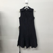 Ann Taylor Dress Womens 10 Blue Eyelet Polka Dot Shirt Belted Cotton Knee Length