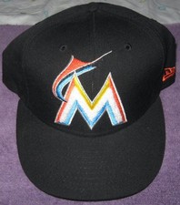 NEW Miami Marlins Snapback Hat New Era 9Fifty Black Wool With Large Marlins Logo
