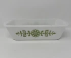 vtg Glasbake Milk Glass Loaf Pan Baking Dish 1-1/2 Qt w Green Modern Flowers