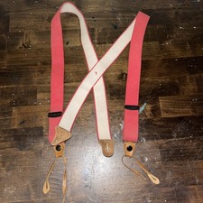 Vtg L.L. Bean Suspenders Red Stretch Leather Fastener Button-on Adjustable Sz L