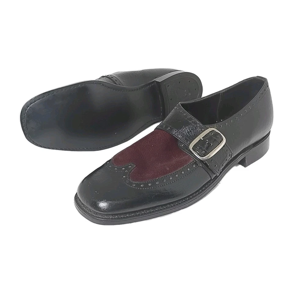 Zapatos/gamuza vintage Deadstock Sandy Mcgee años 70 raro cuero negro/hebilla Foto 2 de 4