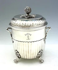 Charles Stuart Harris English Sterling Biscuit Jar Kirkpatrick Crest 21 oz