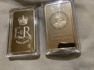 Queen Elizabeth II Gold plated Bar Jubilee ingot Royal Family King Charles coin