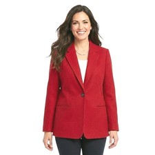 Sag Harbor Blazer Women Size 16 Red Notch Collar Pockets 100 Pure New Wool Long