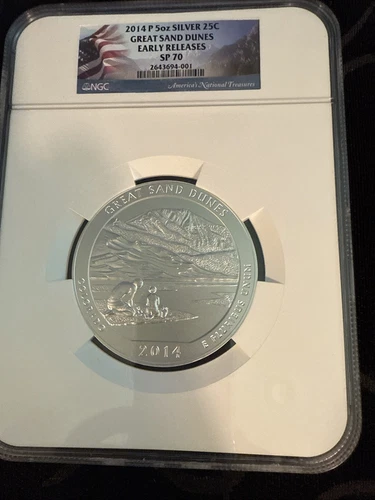2014-P Great Sand Dunes ATB 5 oz Silver Quarter 25c NGC SP70