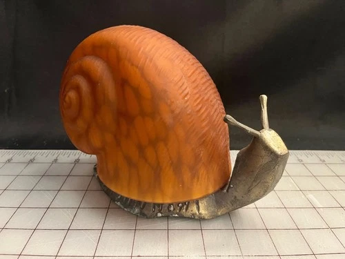 Vintage Amber “Tiffany Style Glass” & Brass Snail Table Night Light Lamp