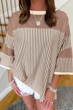 Khaki Stripe Patchwork Top Plus