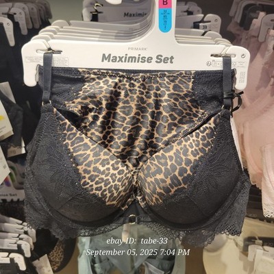 Primark 2 Größen größer Boost Spitze Maximise BH Tanga Push Up Schlüpfer Set Animal