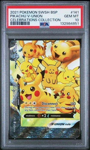 2021 POKEMON SWSH BLACK STAR PROMO 141 PIKACHU V-UNION CELEBRATIO PSA 10