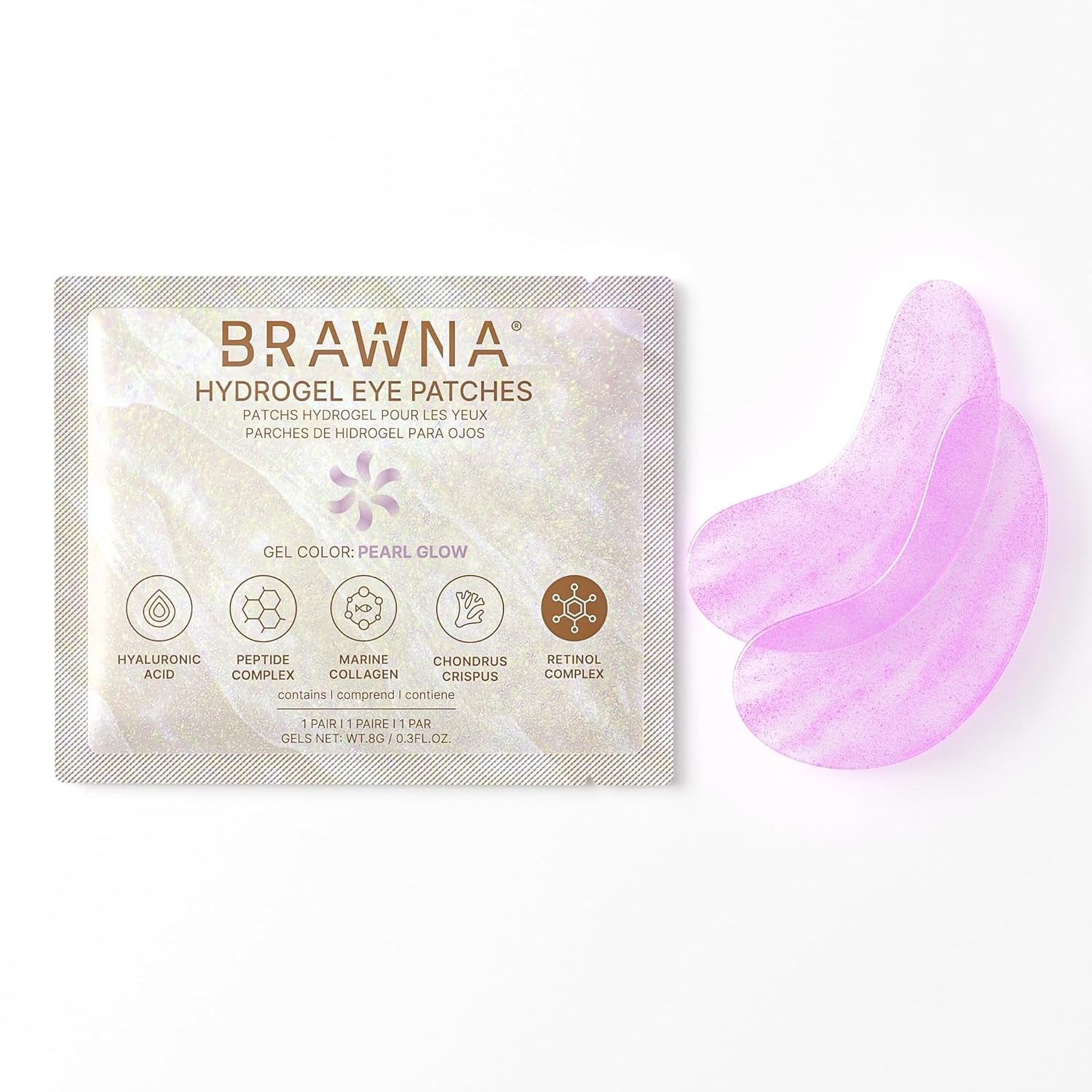 BRAWNA Under Eye Patches – Hydrogel Masks with Rose,Gold, Pearl - 12PK 